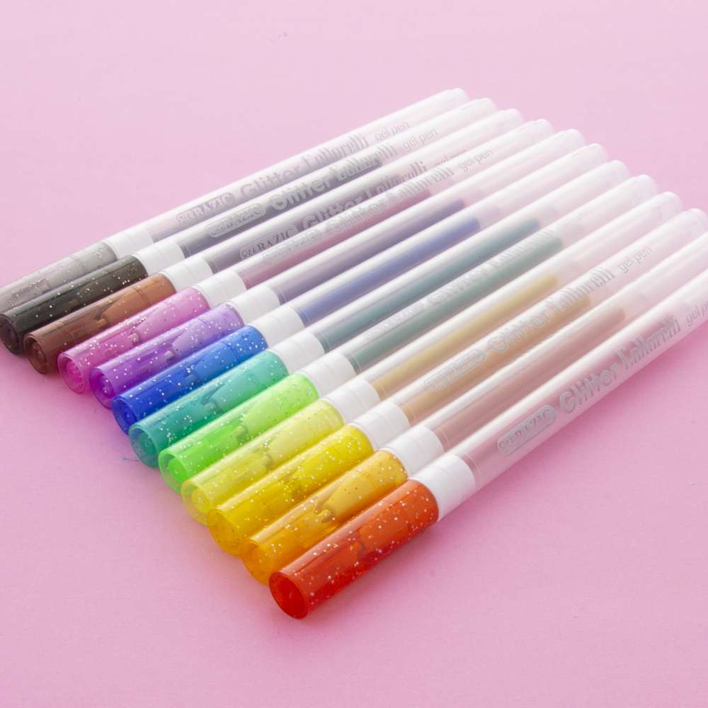 12 Glitter Gel Pens Fine Tip Art Set More Ink Adult Coloring Book Sparkle Gift