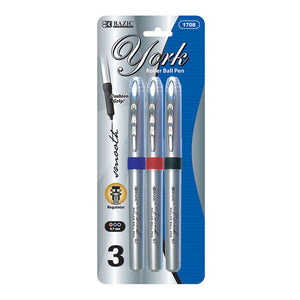 York Assorted Color Rollerball Pen w/ Grip (3/Pack)