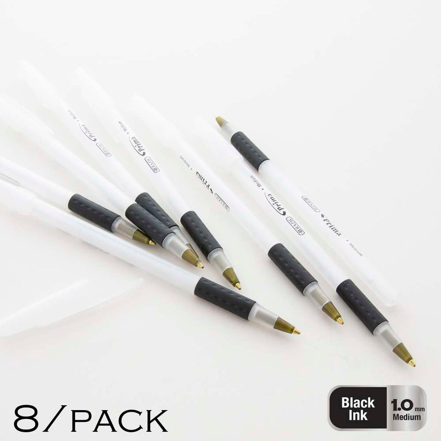 Prima Black Stick Pen w/ Cushion Grip (8/Pack)