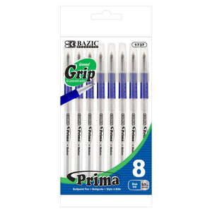 Prima Blue Stick Pen w/ Cushion Grip (8/Pack)