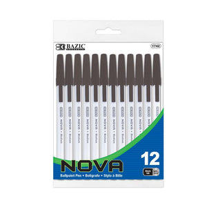 Nova Black Color Stick Pen (12/Pack)