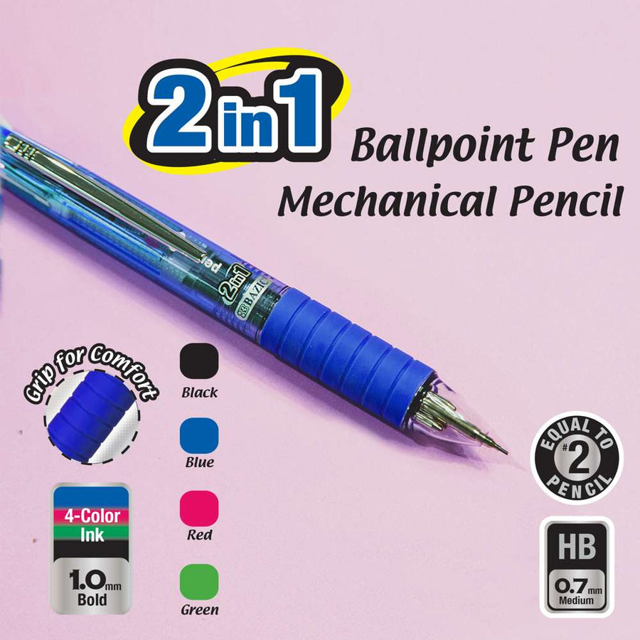 2-In-1 Mechanical Pencil & 4-Color Pen w/ Grip
