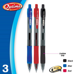 Optima Assorted Color Oil-Gel Ink Retractable Pen w/ Grip (3/Pack)