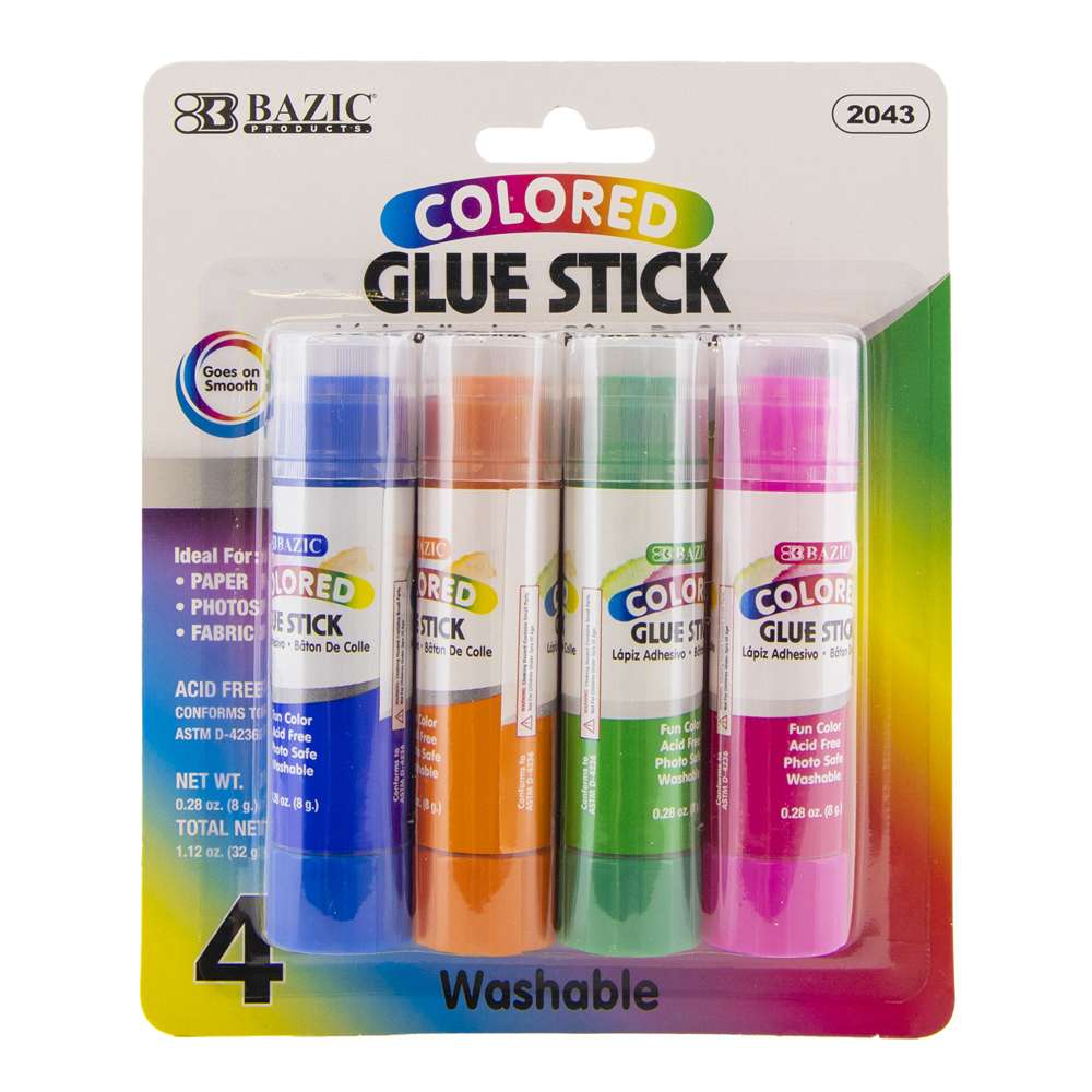 Glue Stick Washable 4 Colored 0.28 oz (8g)