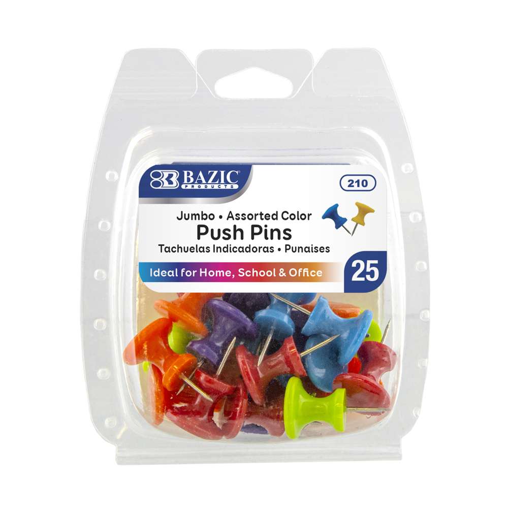 Assorted Color Jumbo Push Pins (25/Pack)