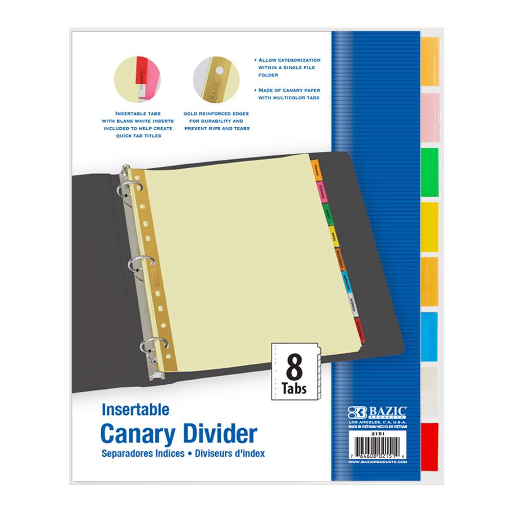 Canary Paper Dividers w/ 8-Insertable Color Tabs