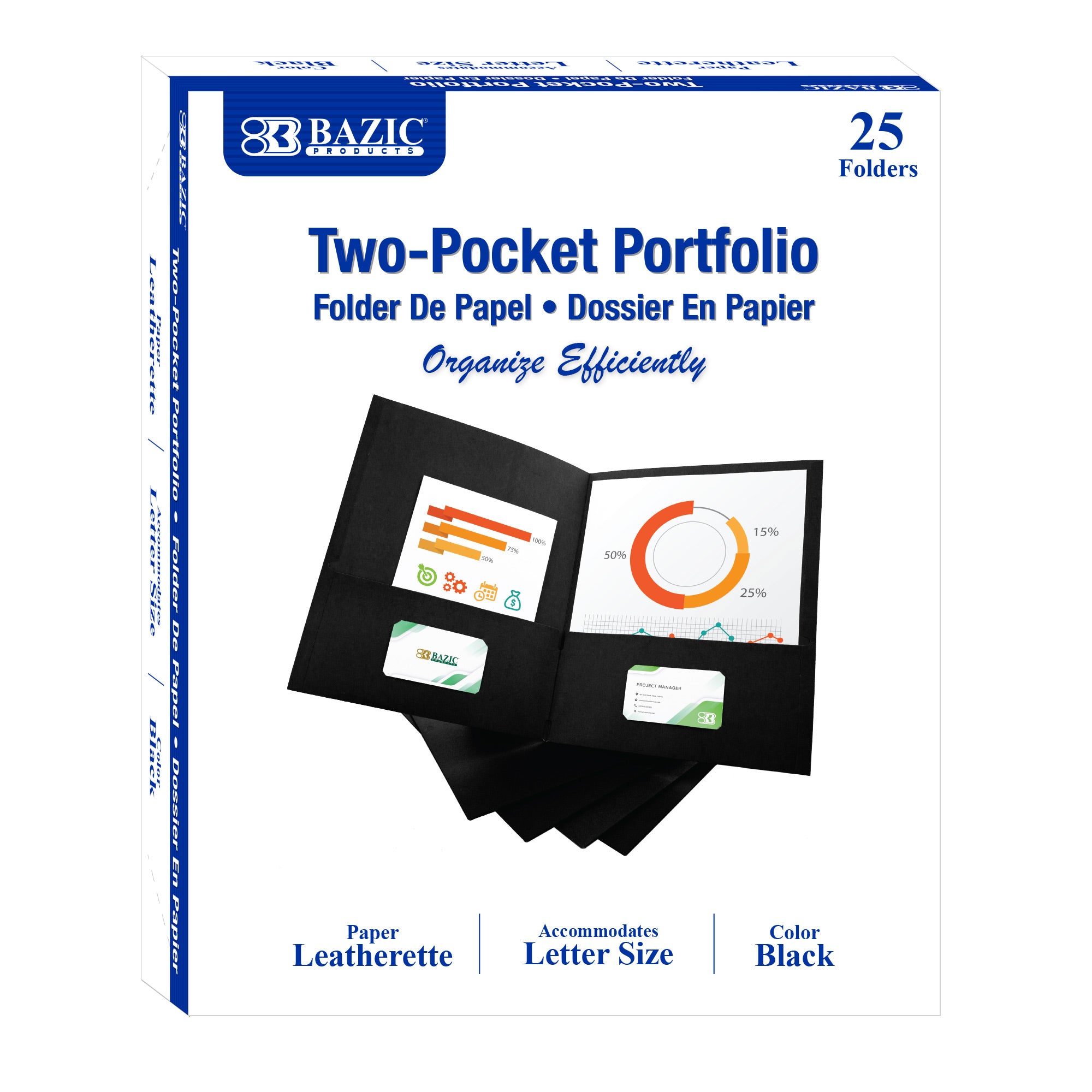 Premium Black Color 2-Pocket Portfolio (25/Box)