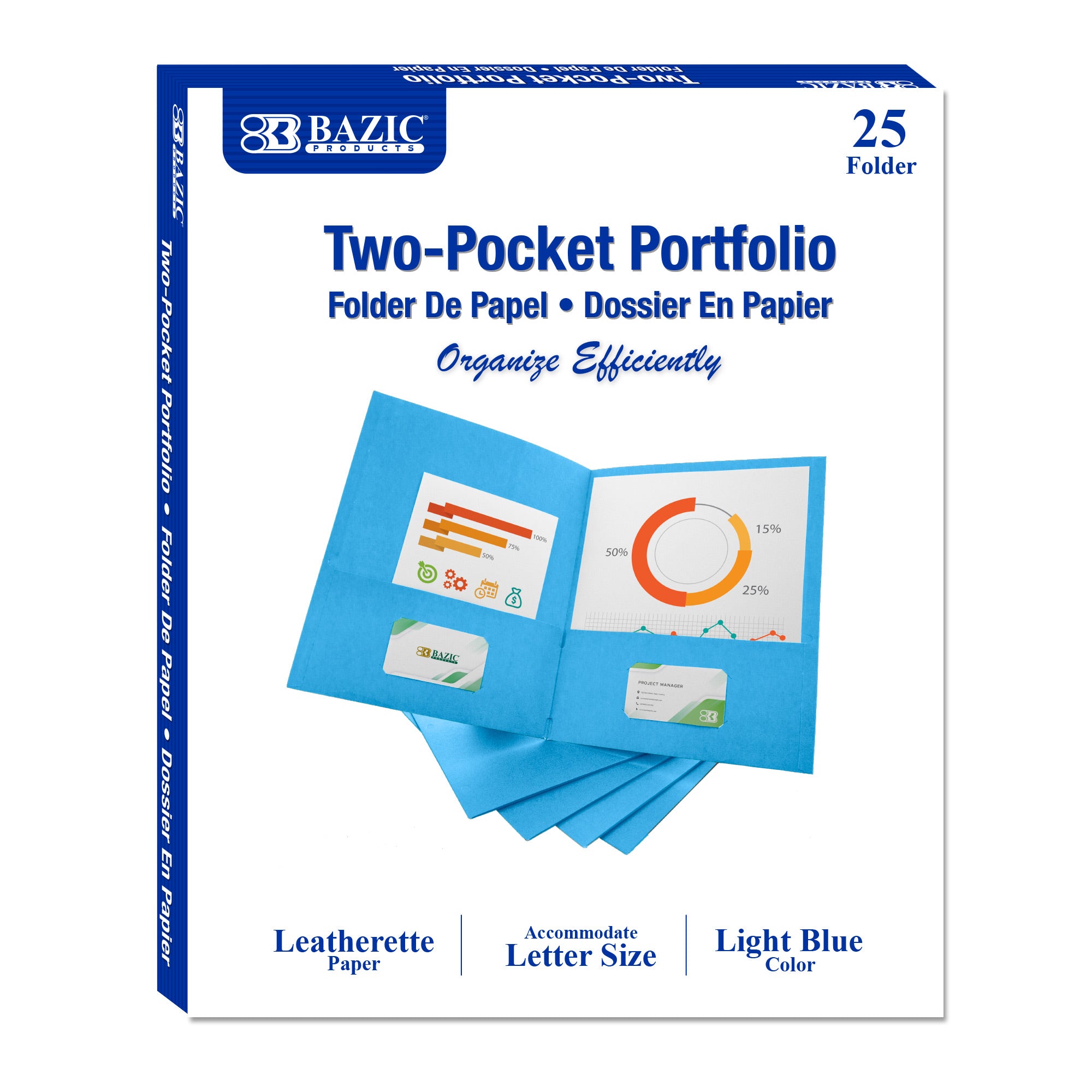 Premium Light Blue Color 2-Pocket Portfolio (25/Box)