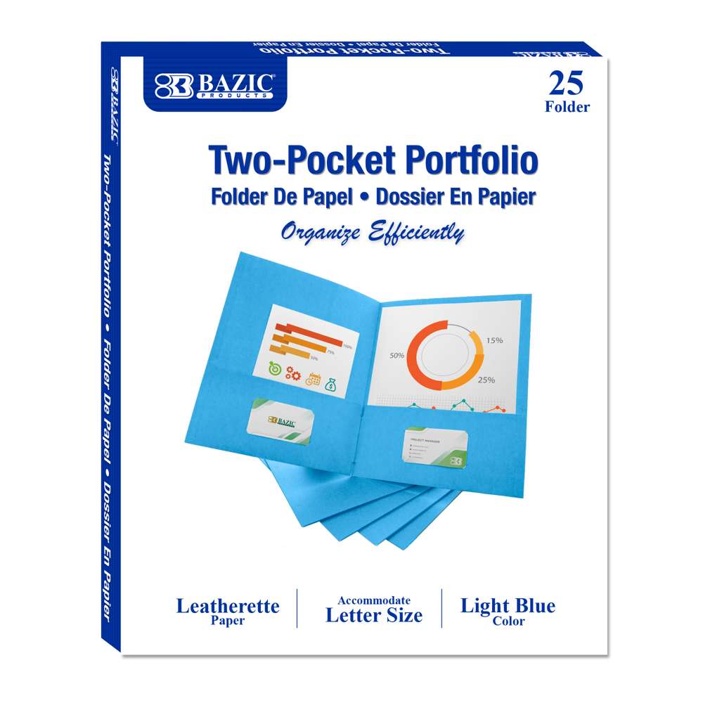 2-Pockets Portfolios Premium Light Blue Color (25/Box)