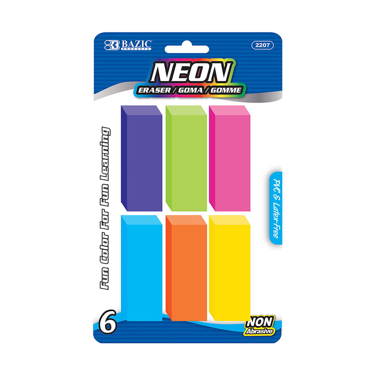 BAZIC Neon Bevel Block Erasers, Latex-Free, PVC-Free