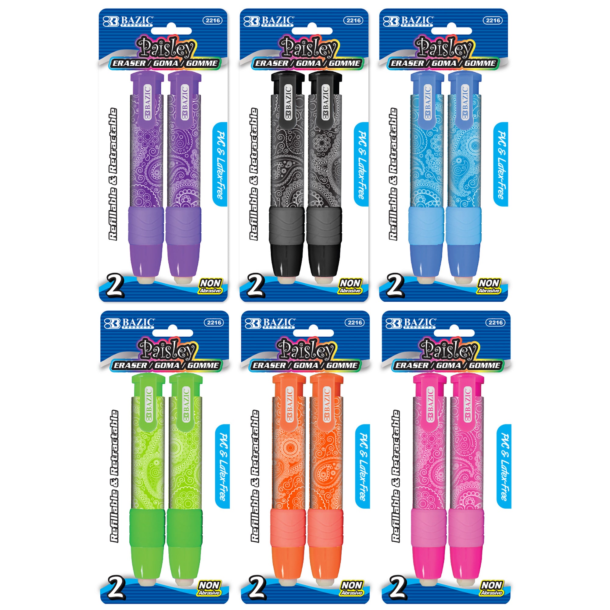 Paisley Retractable Stick Erasers 