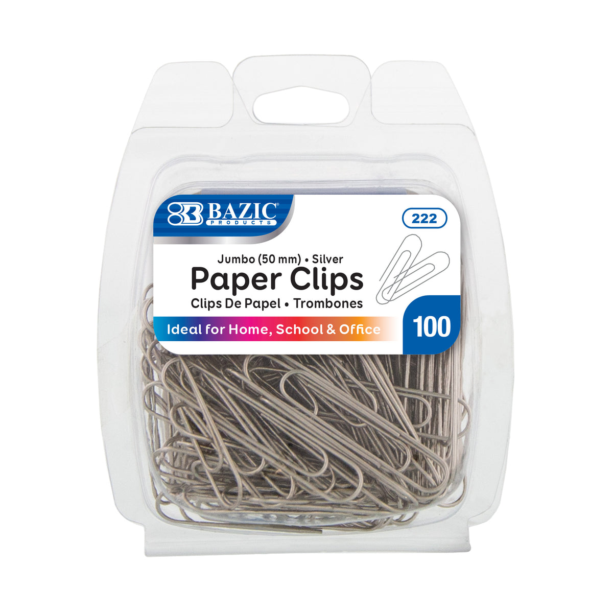 BAZIC Jumbo Paper Clips, Silver, 50 mm