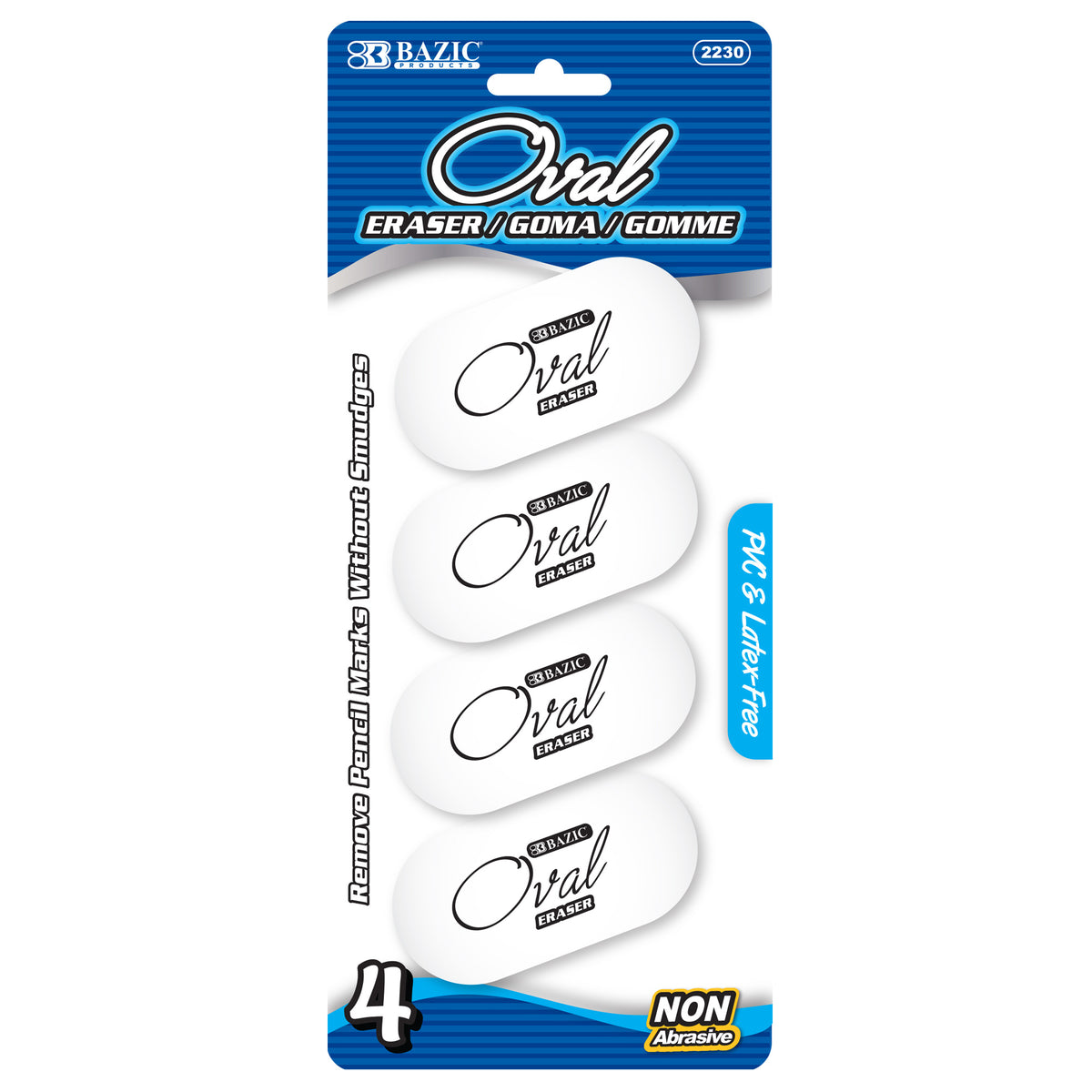 BAZIC White Oval Erasers, Latex-Free, PVC-Free