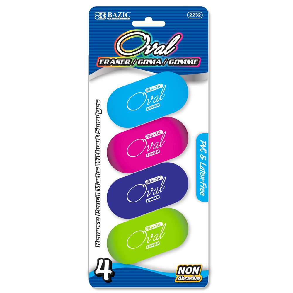 Oval Eraser Bright Color (4/Pack)
