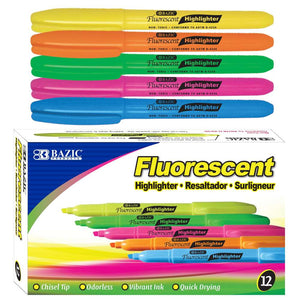 Pen Style (Pack) Fluorescent Highlighter Asst Color w/ Pocket Clip (12/Pack)