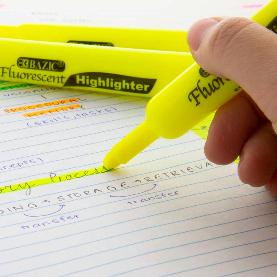 Desk Style Fluorescent Highlighters Yellow (3/Pack)