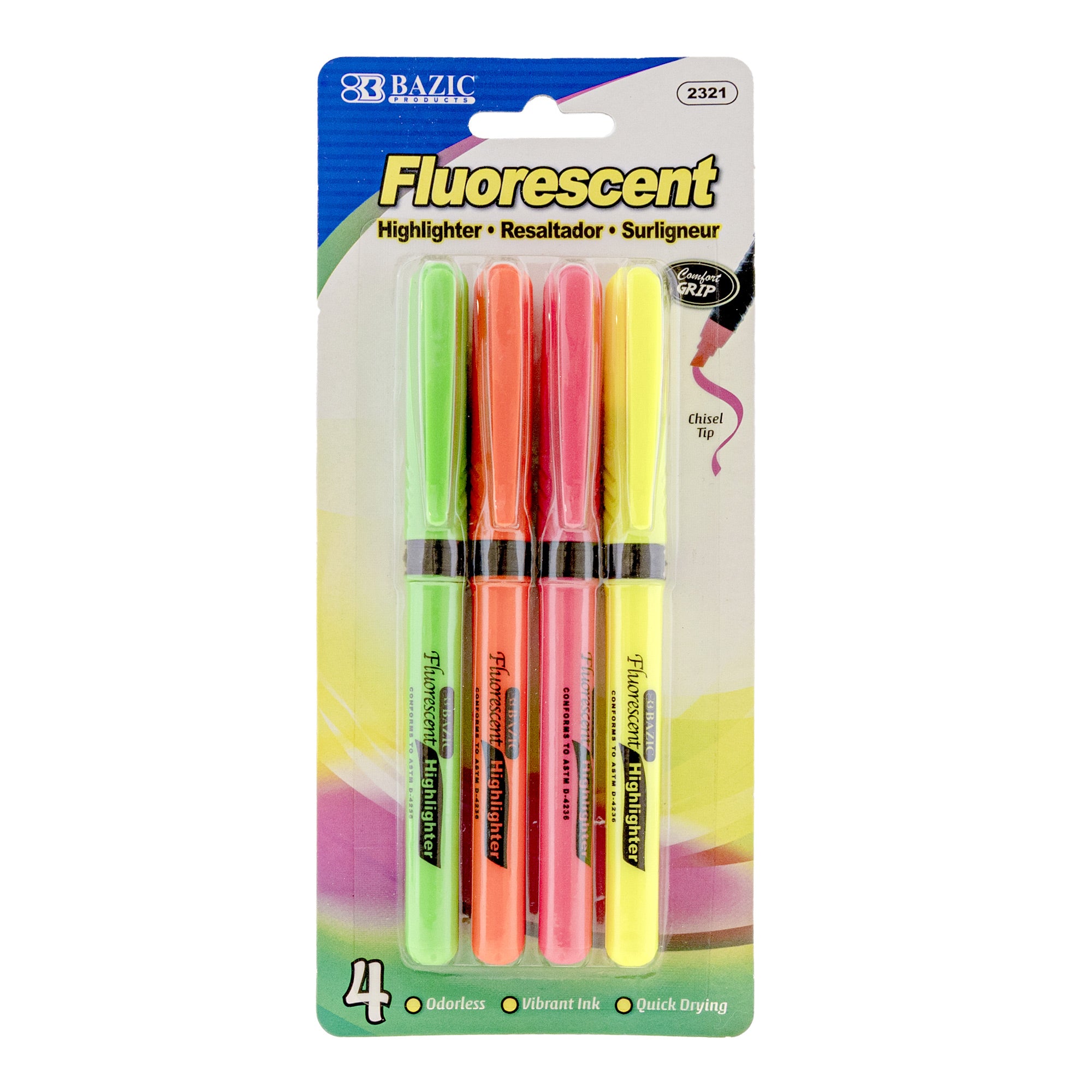 Pen Style Fluorescent Highlighters w/ Cushion Grip 