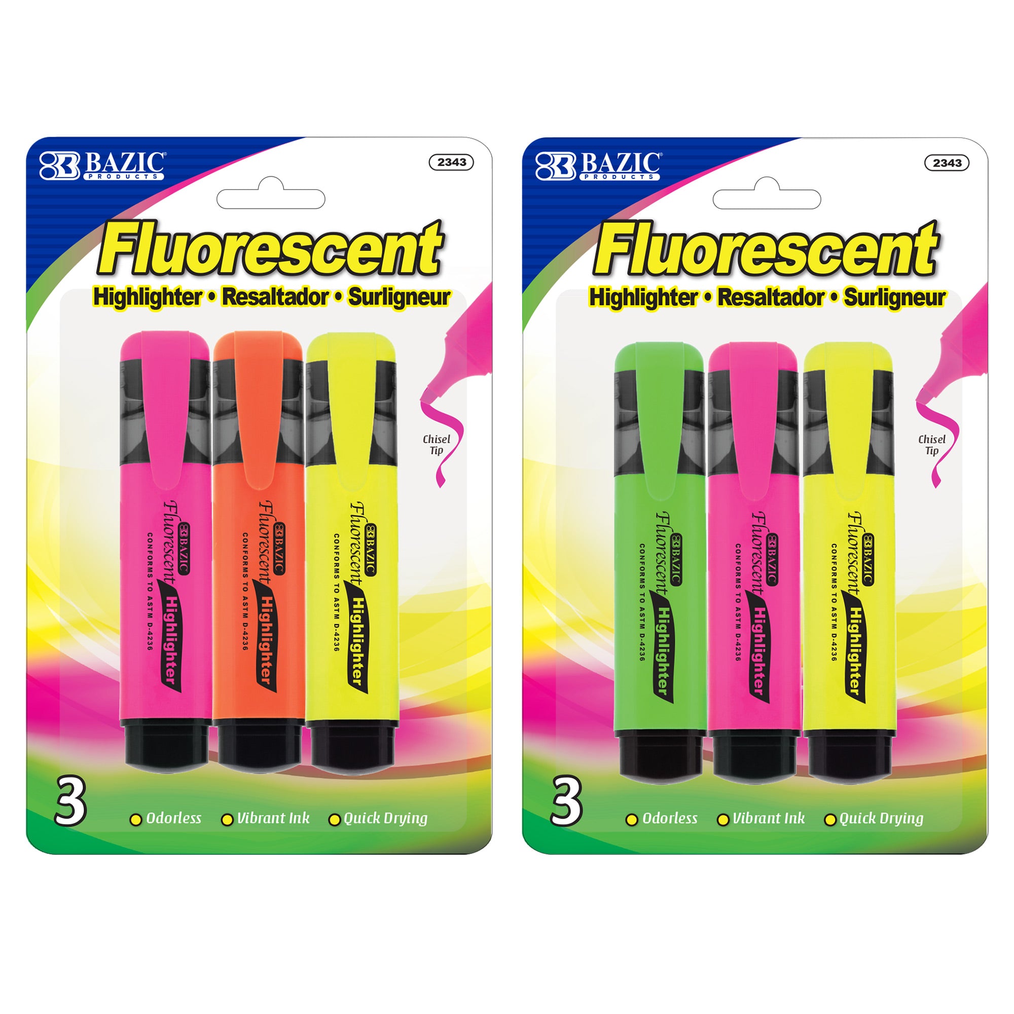 Fluorescent Highlighters w/ Pocket Clip
