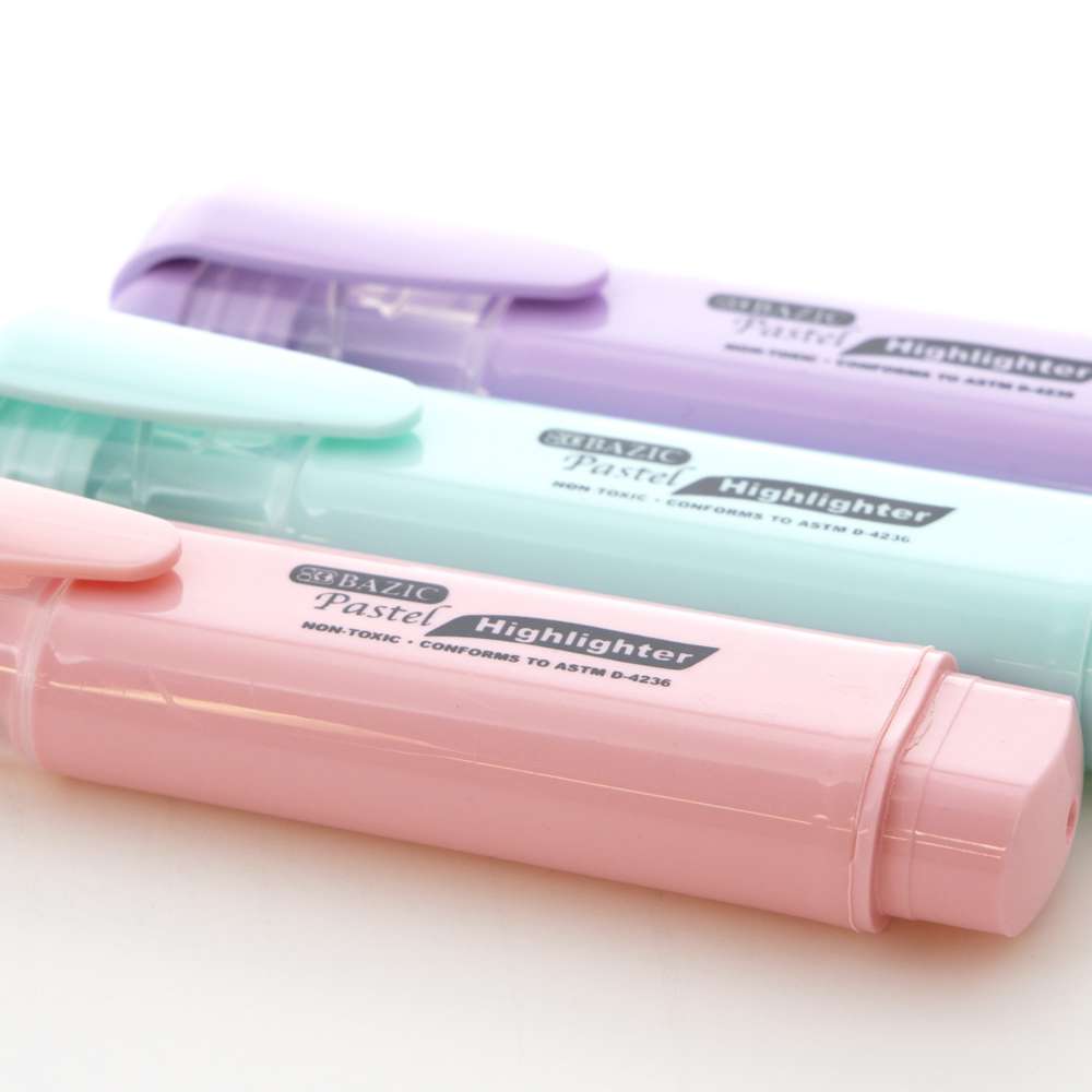 BAZIC Highlighters w/ Pocket Clip (3/Pack)