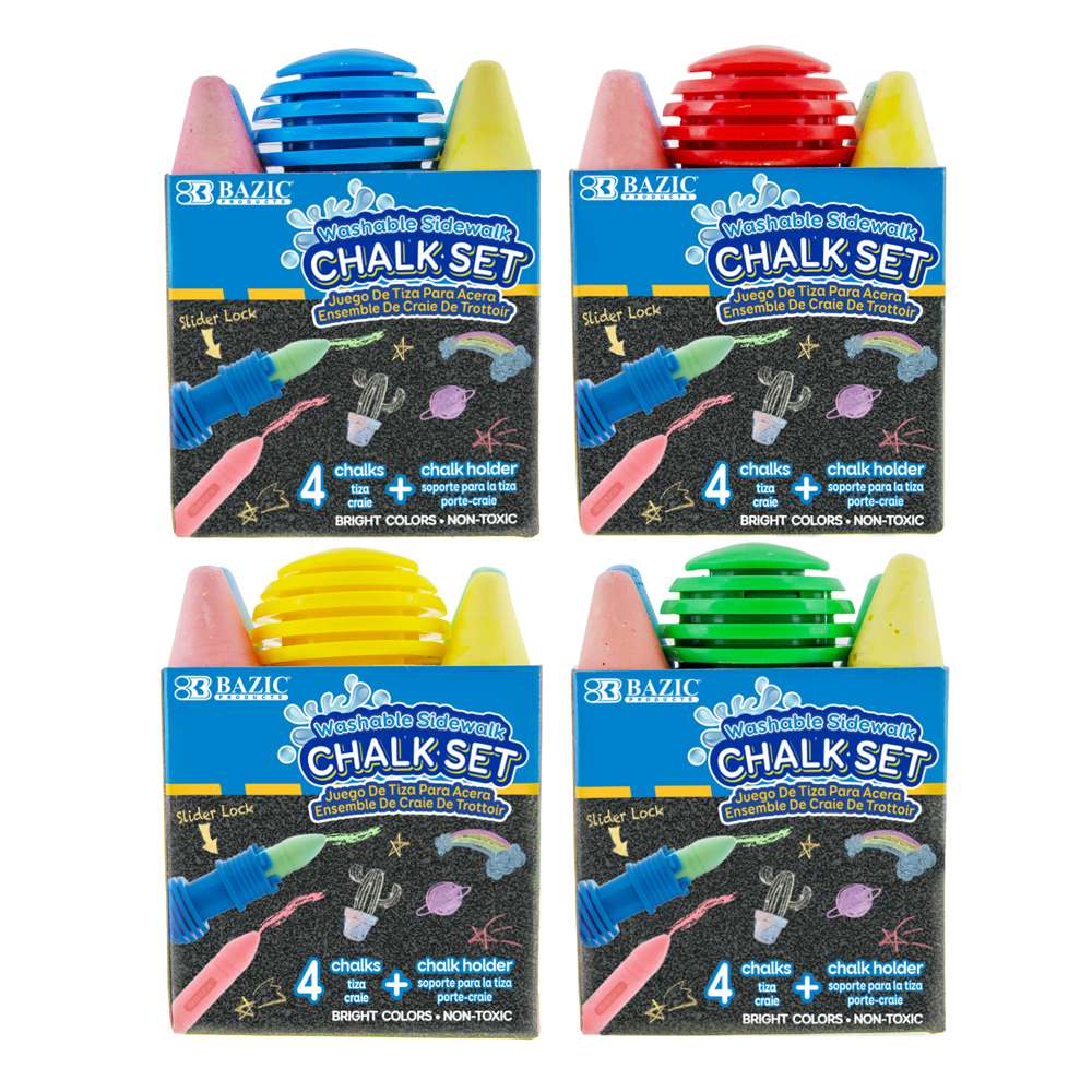 4 Jumbo Sidewalk Chalks & 1 Chalk Holder