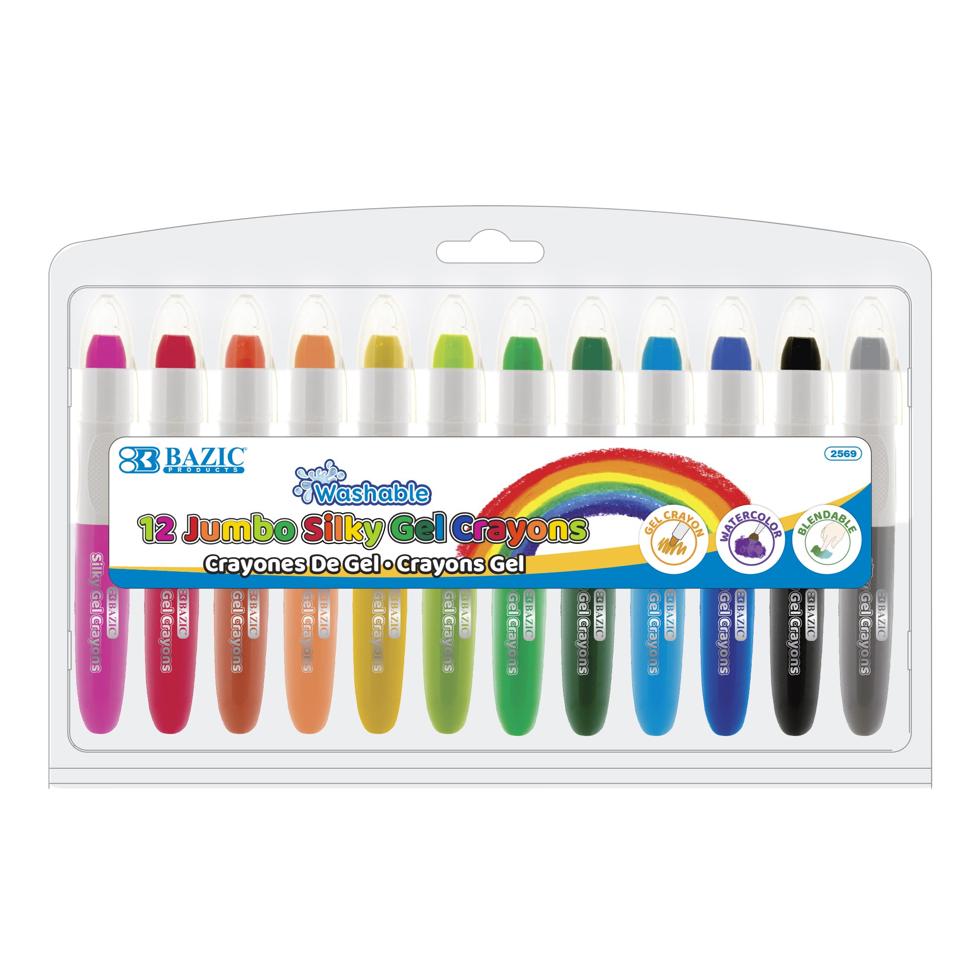 Jumbo Silky Gel Crayons, 12 Colors, Non-Toxic – BAZIC Store