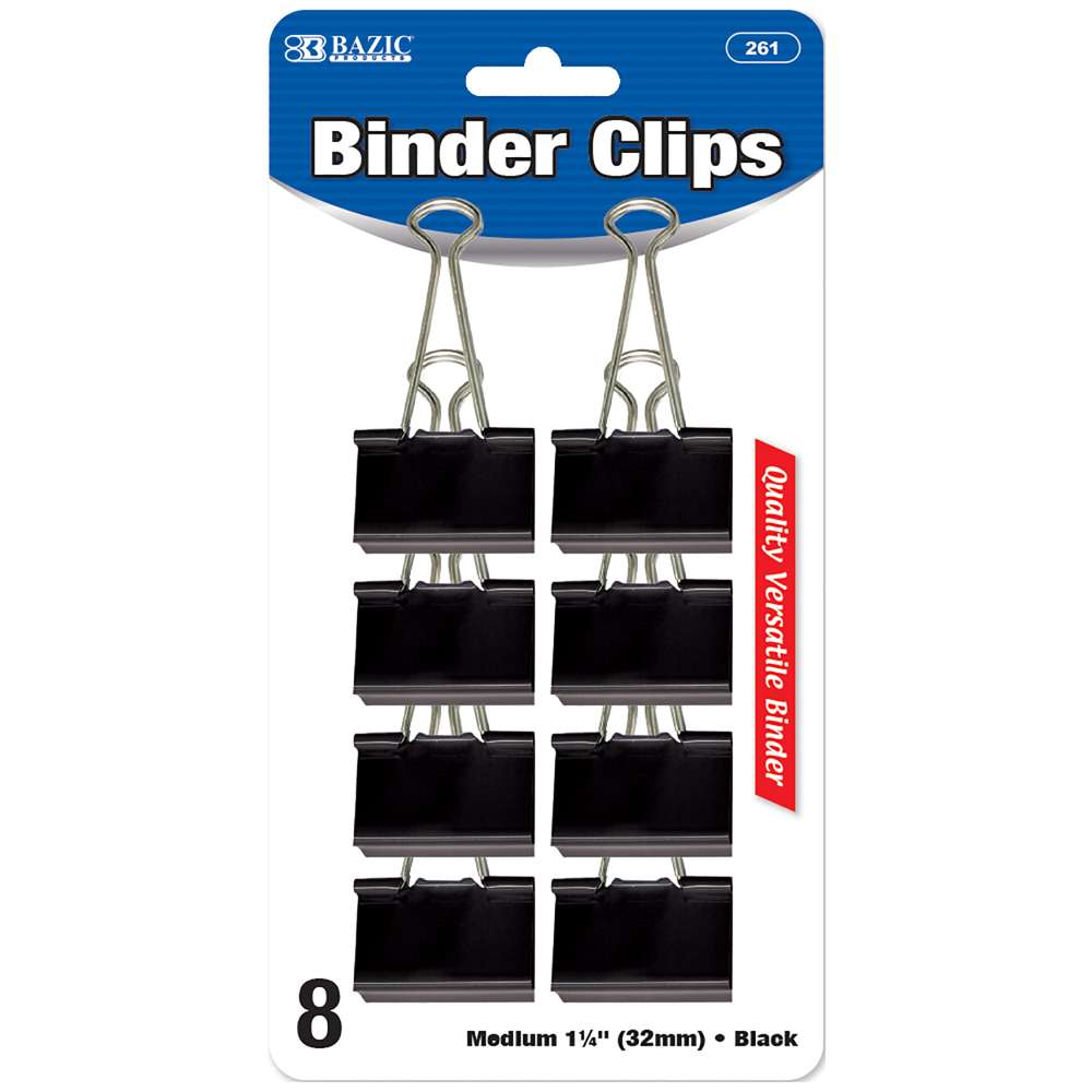Bazic Basics Binder Clips - 1 1/4 in, 8 pack