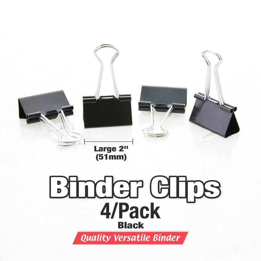 Large 2" (51mm) Black Binder Clip (4/Pack)