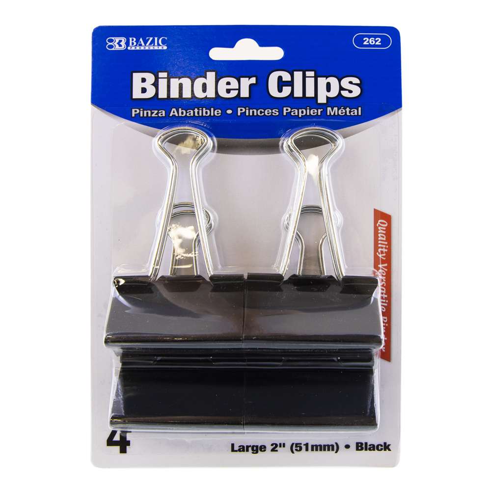 BAZIC Large Binder Clips, Black, 2 in (51 mm), 4 clips