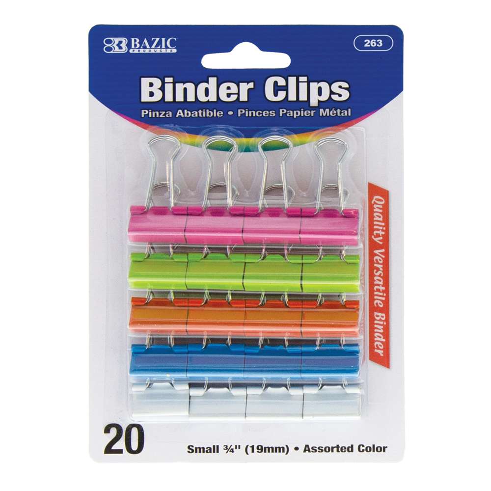 BAZIC Small Binder Clips, Assorted Colors, 3/4 in (19 mm)