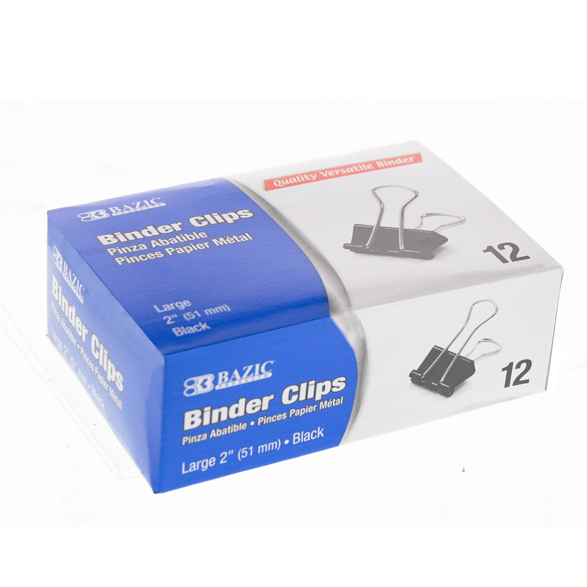 BAZIC Large Binder Clips, Black, 2 in (51 mm), 12 clips