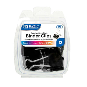 Assorted Size Black Binder Clip (12/Pack)
