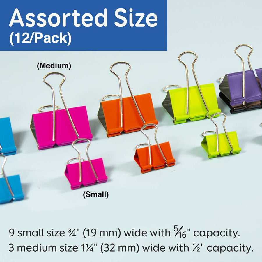Assorted Size Color Binder Clip (12/Pack)