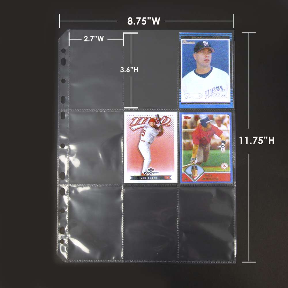 9 Pocket Page Protector, Trading Card Sleeves Pages Card Binder Baseball  Card Sheets for Standard Size Cards, Coupon, Sport Cards, Game Cards