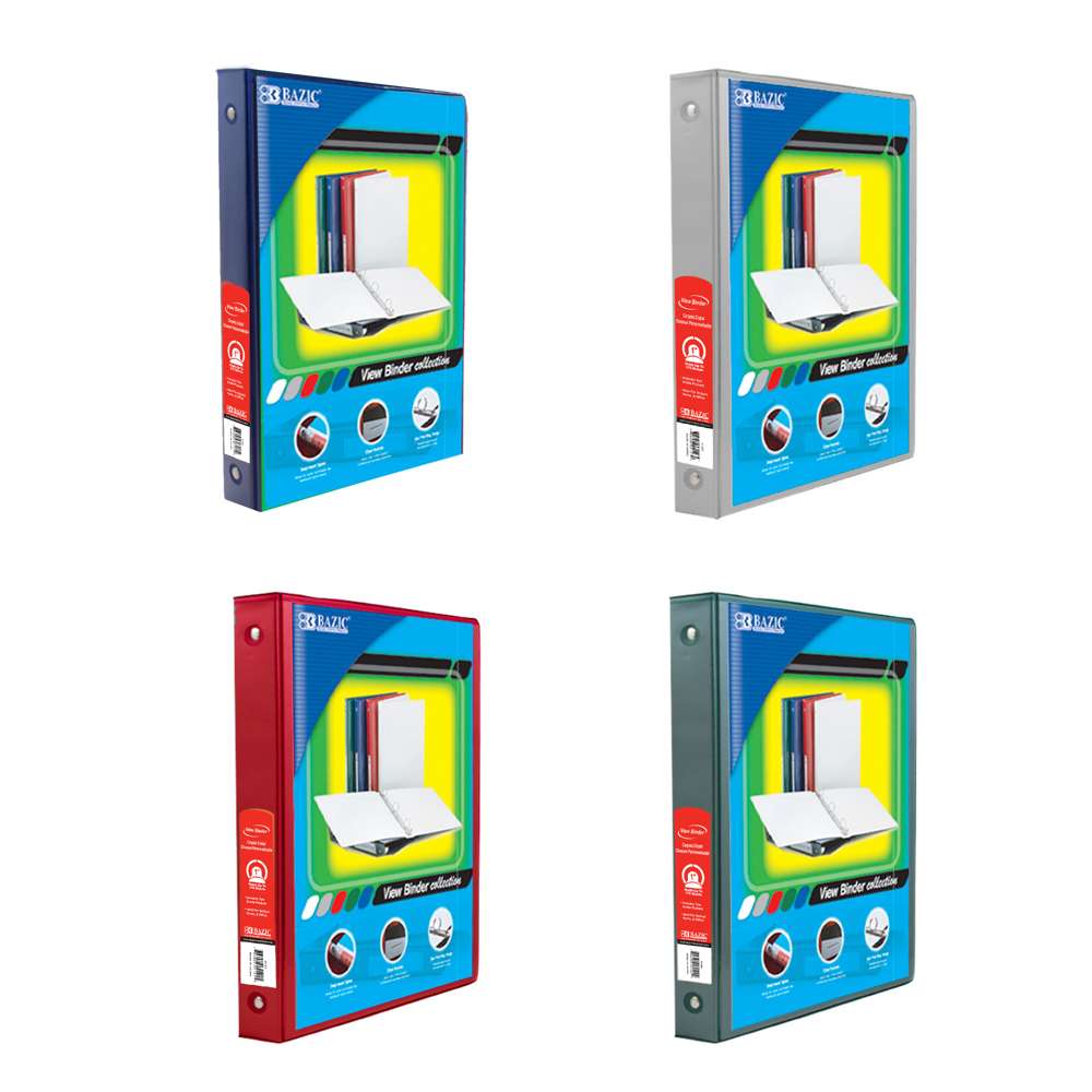 BAZIC 1 in Assorted Color 3-Ring View Binder, Round Ring, 2 Pockets