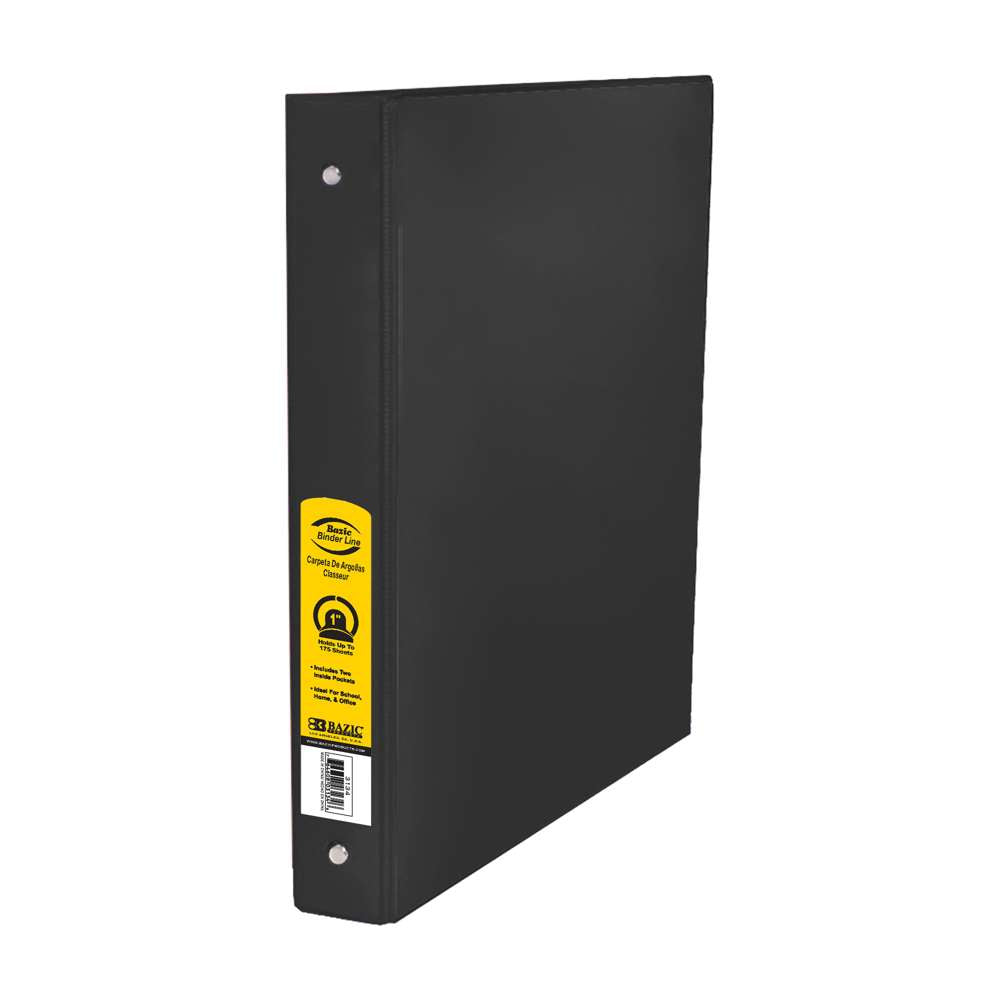 BAZIC 1 in Black 3-Ring Binder, Round Ring, 2 Pockets