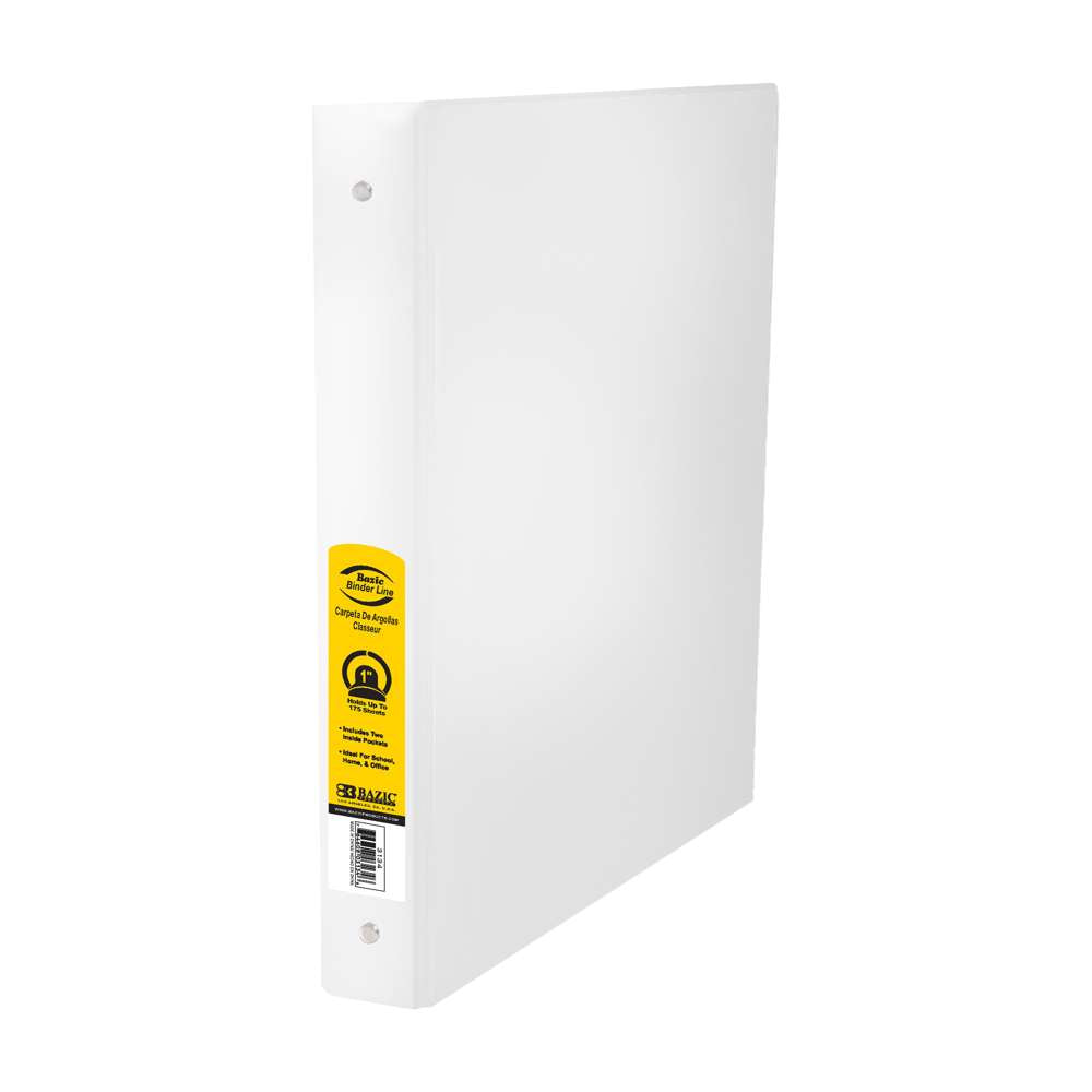 BAZIC 1 in White 3-Ring Binder, Round Ring, 2 Pockets