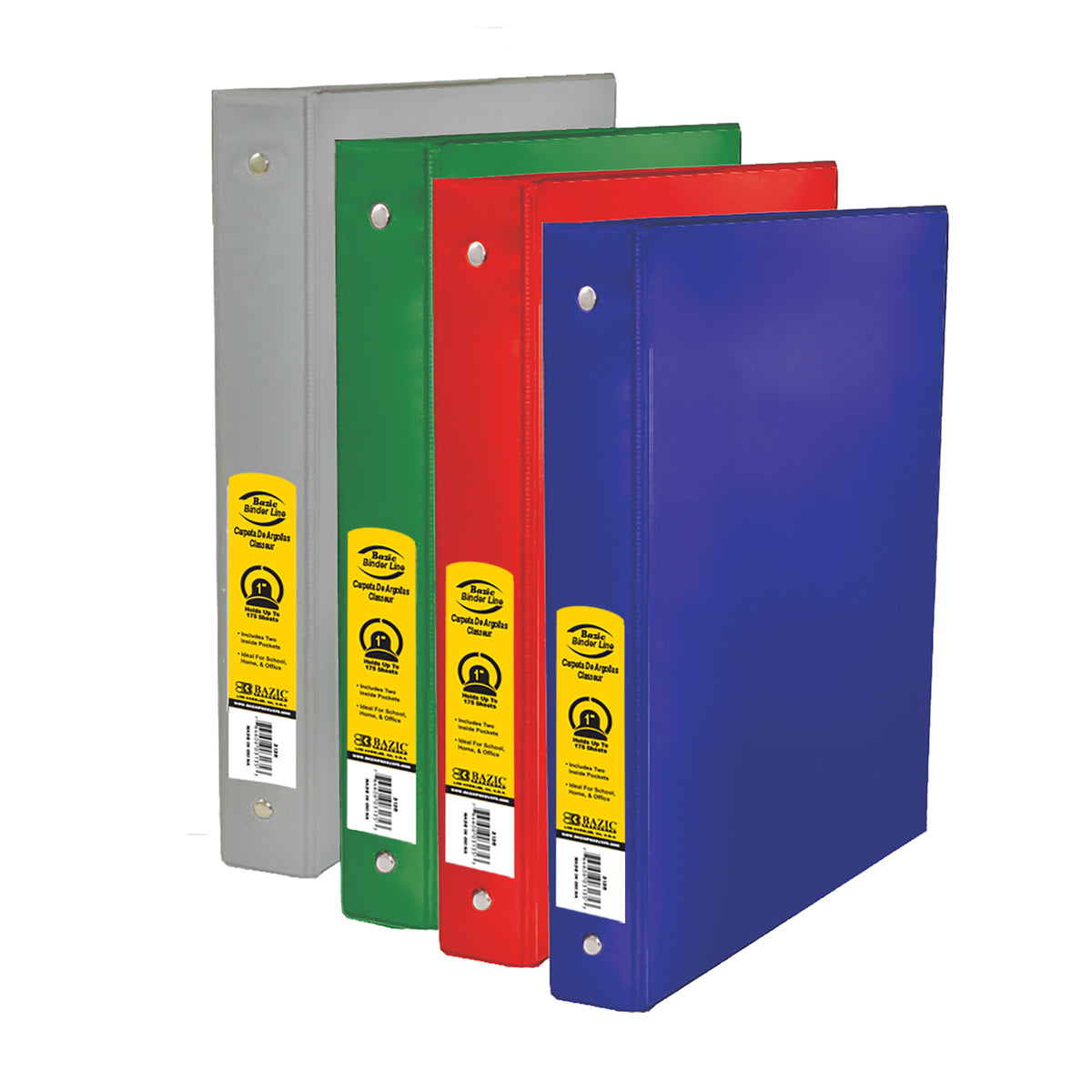 BAZIC 1 in Assorted Color 3-Ring Binder, Round Ring, 2 Pockets