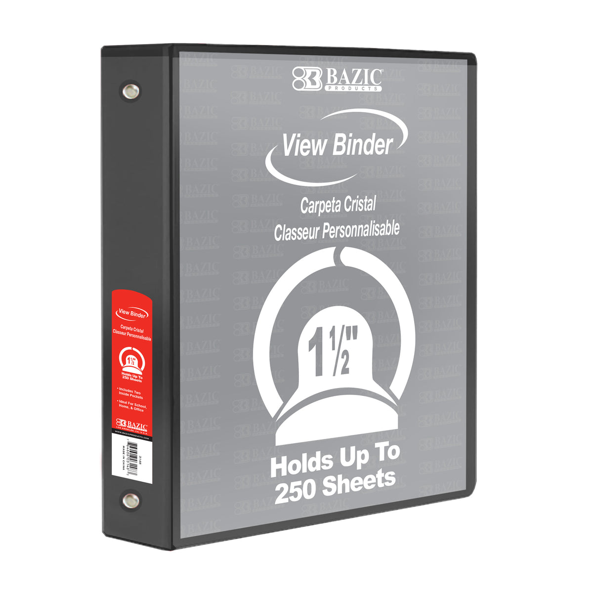 BAZIC 1.5 in Black 3-Ring View Binder, 2 Pockets