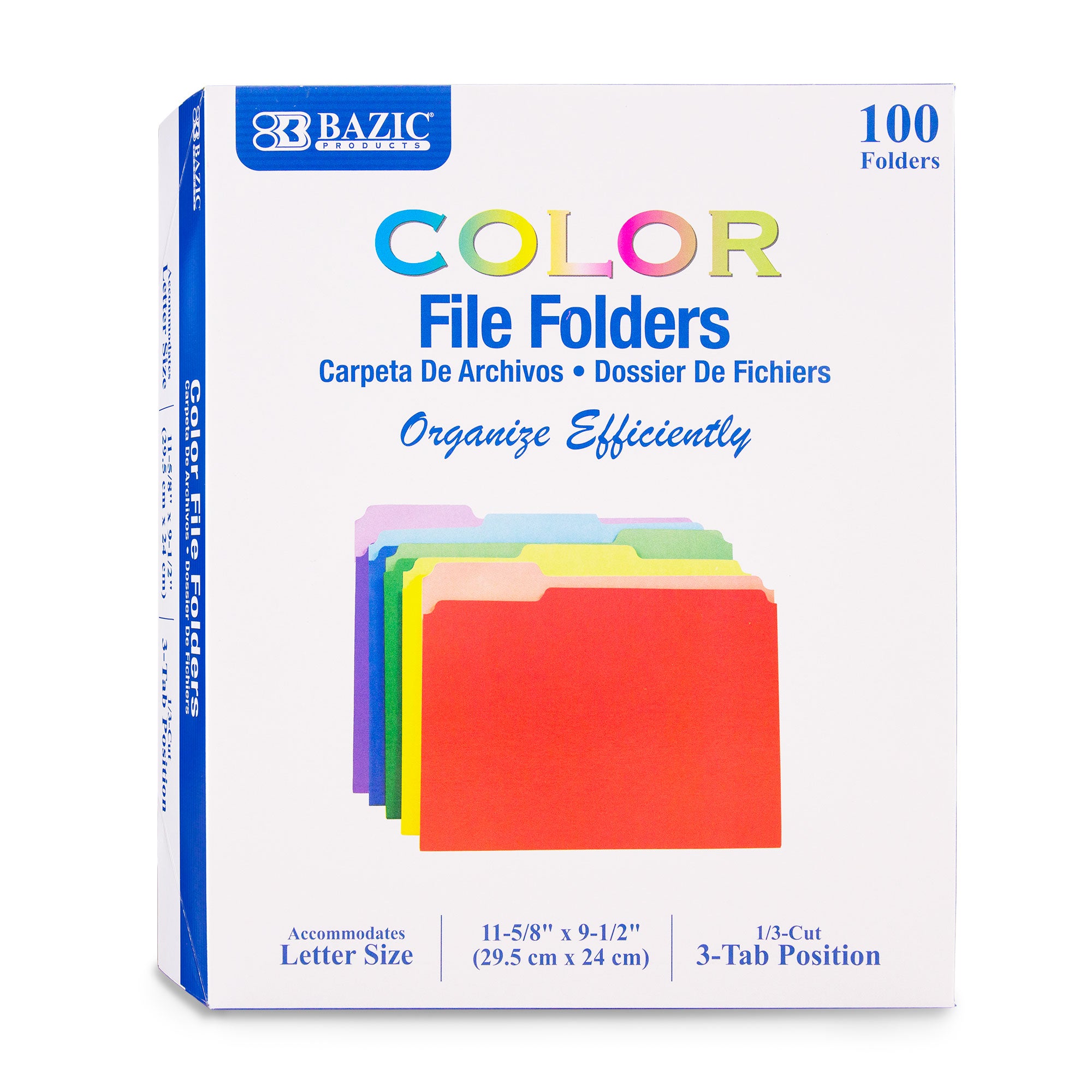 Assorted Color File Folder, 1/3-Cut Tab, Letter, Box of 100