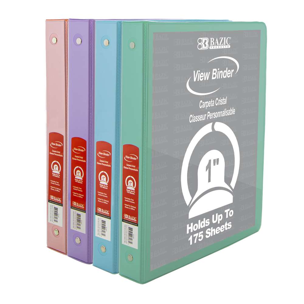 BAZIC 1 in Assorted Pastel Color 3-Ring View Binder, 2 Pockets