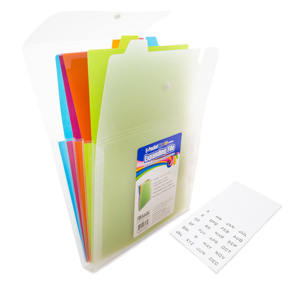 BAZIC Expanding File Folder Letter Size Vertical Poly 5-Pocket