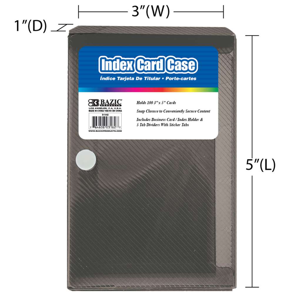 Bazic Products 3182 3 x 5 Index Card Case w/ 5-Tab Divider - Pack of 36