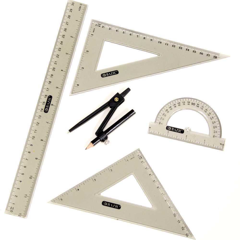 Bazic 4- Piece Geometry Ruler Combination Sets W / Compass
