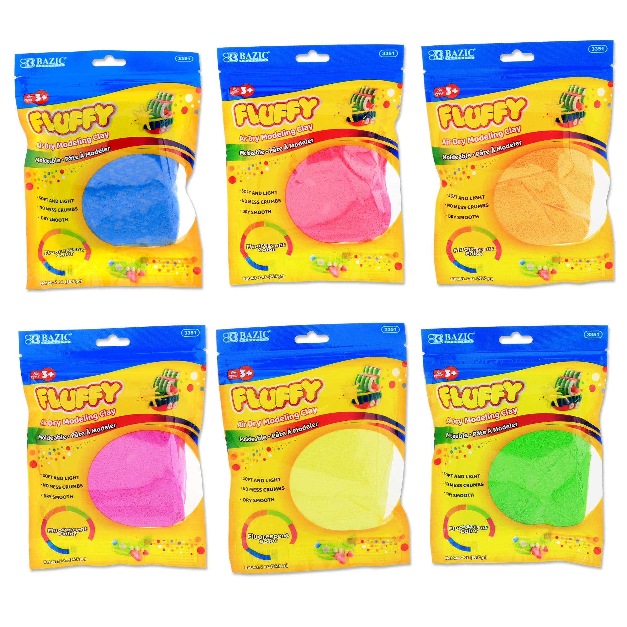 2 Oz. Fluorescent Colors Air Dry Modeling Clay