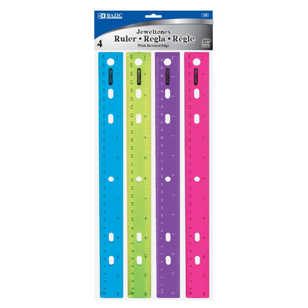 Bazic 12 inch (30cm) Jeweltones Color Ruler (4 / Pack)