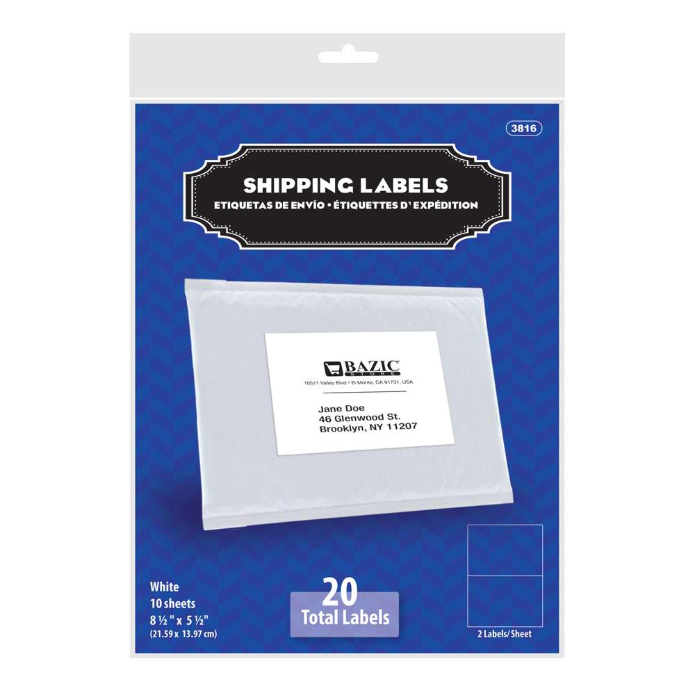 BAZIC Shipping Labels 8.5" X 5.5" (20/Pack) Bazicstore