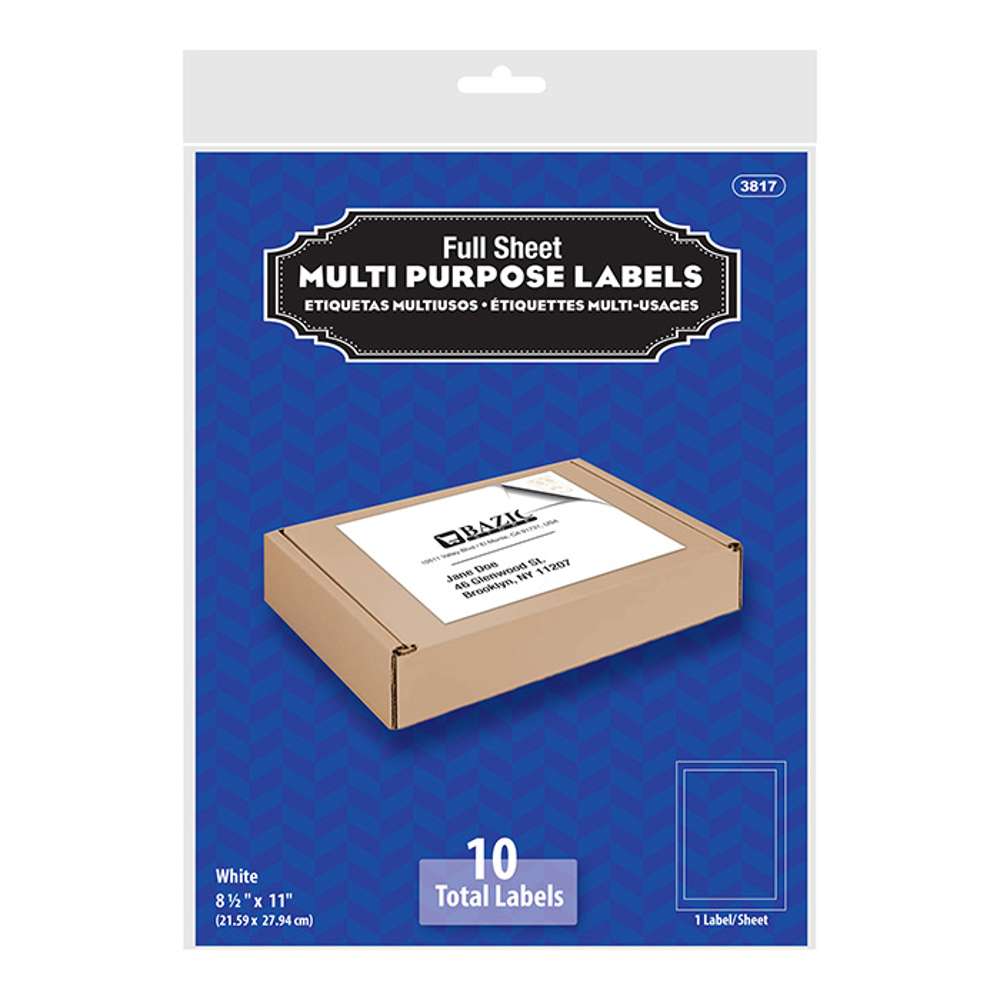White Multipurpose Labels Full Sheet 8.5" X 11" (10/Pack)