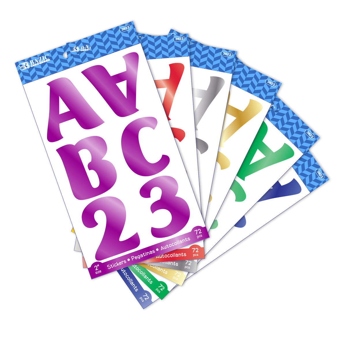 BAZIC Metallic Alphabet Number Stickers, 2 in