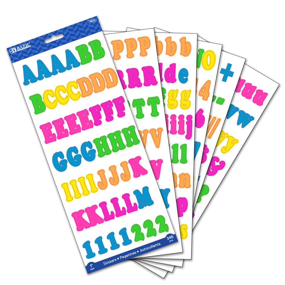 BAZIC 1 MULTICOLOR ALPHABET & NUMBERS STICKERS (6 SHEETS) Bazic Products