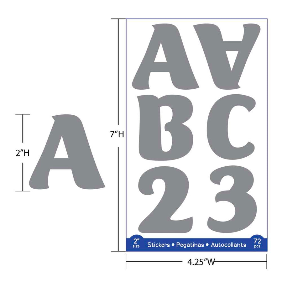 Alphabet & Number 2" Metallic Silver Color (10 SHEETS)